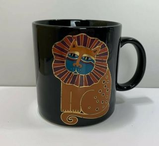 Vintage Laurel Burch Harlequin Cat Mug Black Mug Orange And Gold Car Lovers Mug