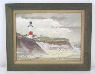 Vintage Oil Painting Signed M.  Cartwright Sankaty Head Lighthouse Nantucket
