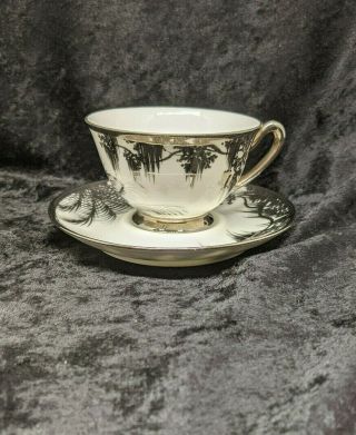 Olive Commons Miami Platinum Palm Ware Cup & Saucer - Cup Is Signed
