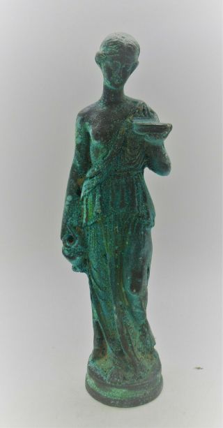 Circa 200 - 300 Ad Ancient Roman Bronze Statuette Of Diana European Finds