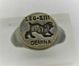 Ancient Roman Bronze Silvered Legionary Seal Ring Leg Xiii Gemina