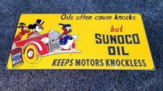 Vintage Walt Disney Porcelain 39 Mickey Mouse Sunoco Gas & Oil Donald Duck Sign