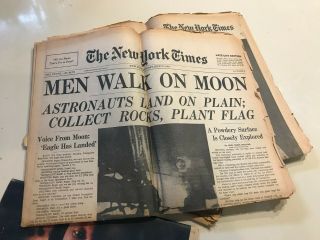 York Times Apollo 11 Moon Landing Newspaper And Clippings Rare Armstrong Sky