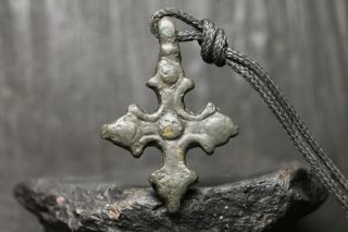 Rare Ancient Viking Bronze Orthodox Cross,  Antique Pendant,  9th - 11th Century Ad.