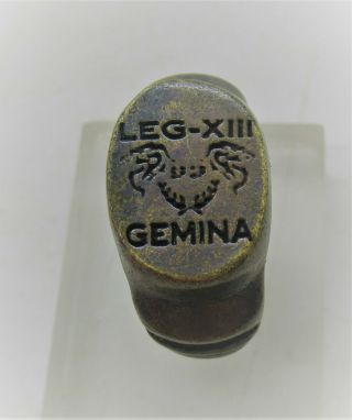 Ancient Roman Bronze Silvered Legionary Seal Ring 