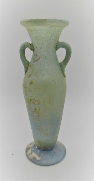Circa 100 - 400 Ad Roman Era Glass Iridescent Two Handled Bottle
