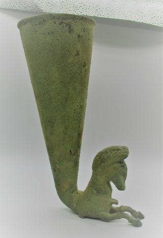 Circa 500bce Ancient Persian Bronze Rhyton Vessel With Beast Head Rare