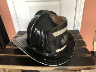 Vintage Cairns & Brothers Metal Fire Helmet With Leather Badge