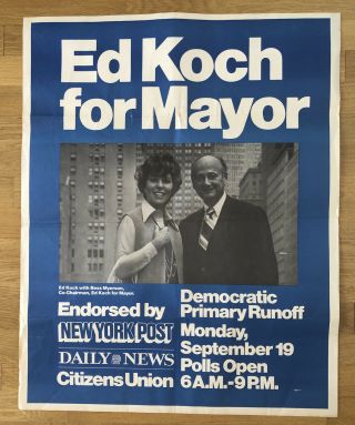 Ed Koch For Mayor Of Nyc Bess Myerson Poster