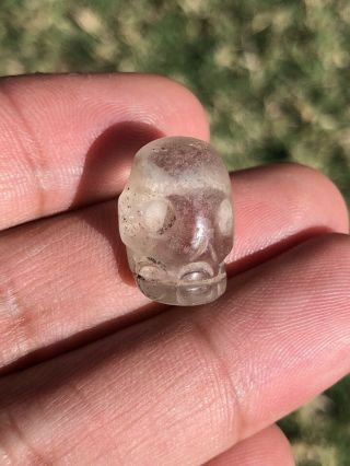 Pre - Columbian,  Mexico,  Aztec Crystal Rock Skull Bead,  Ca.  1400 - 1521 Ad