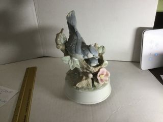 Vintage Porcelain Blue Jay On A Windup Music Box 7.  75” Tall