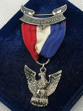 Vintage Boy Scout Eagle Medal Sterling Silver Robbins 4 Model 1963 - 1969 Cond