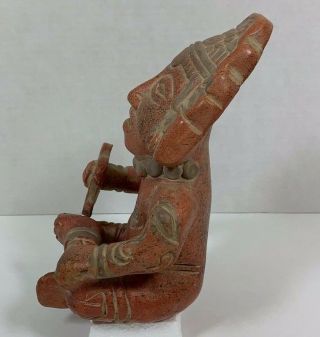 columbia mexican mayan aztec pottery red clay sitting native man with rattle 2