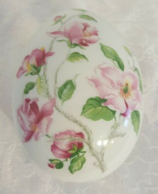 Antique LIMOGES France Large Roses Pattern Egg Shaped Porcelain Trinket Box 2