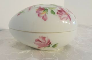 Antique LIMOGES France Large Roses Pattern Egg Shaped Porcelain Trinket Box 3