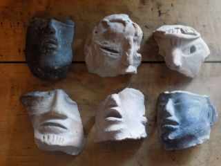 Pre - Colombian Mayan Six Terracotta Face Fragments (700 B.  C - 1200 A.  D)