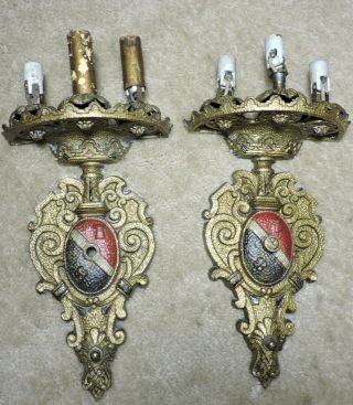 Vintage Pair Cast Brass,  Bronze Wall Sconce,  Deco Electric Candle For Restoration