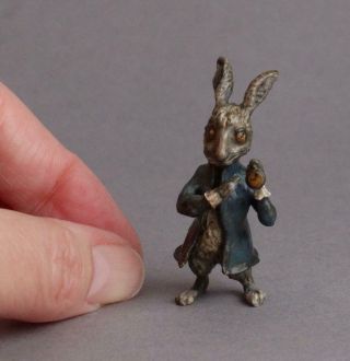 Vintage Cold Painted Bronze Miniature White Rabbit Alice In Wonderland Austrian