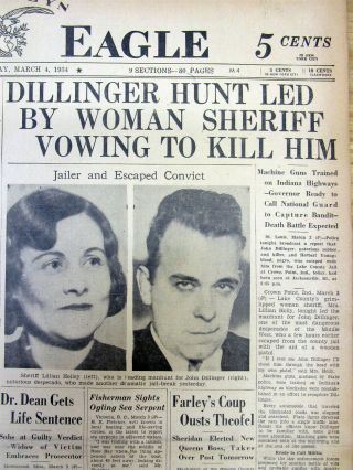 1934 Display Newspaper John Dillinger Escapes Fm Crown Point Jail Using Fake Gun