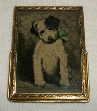 Small Vintage Brass Framed Dog Print Mirror K Buschbaum