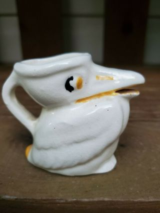 Vintage Miniature Figural Pelican Pitcher Creamer 2.  25 " Ceramic Pottery