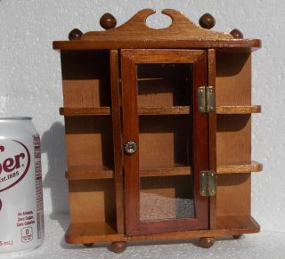 Vintage Wood Miniature Curio Cabinet Glass Door Thimbles Trinkets