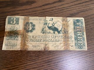 3 Dollar Bill; Republic Of Texas; Year 1840