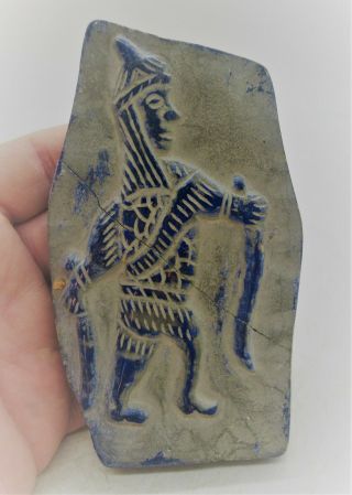 Museum Quality Ancient Sasanian Lapis Lazuli Tablet Depicting Warrior Ca 500ad