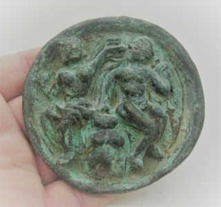 Scarce Ancient Roman Near Eastern Bronze Plaque With Erotic Scene
