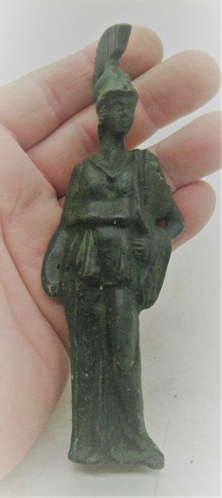 European Finds Ancient Roman Bronze Military Minerva Figurine Ca 300 - 400ad