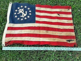 Vtg Post Wwii Us Navy Yacht Anchor American Flag Embroidered 2 Sided 13 Stars