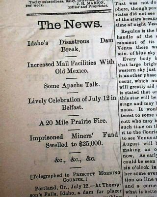 Rare Prescott Az Yavapai County Arizona Territory Old West 1887 Newspaper W/ Ads