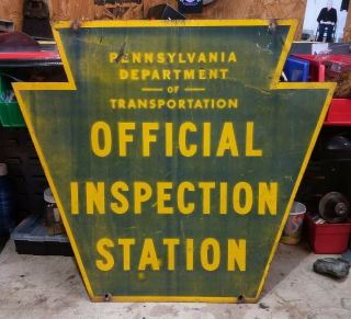 Vintage Pa Official Inspection Station 2 - Sided Retired Pennsylvania Sign Pa Dot