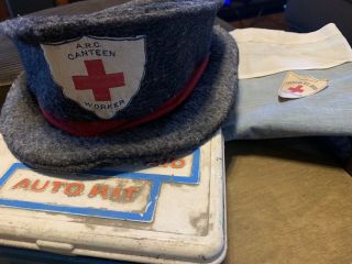 Vintage Estate American Red Cross Canteen Worker Hat Uniform Nurse Ww2 Korea 40s