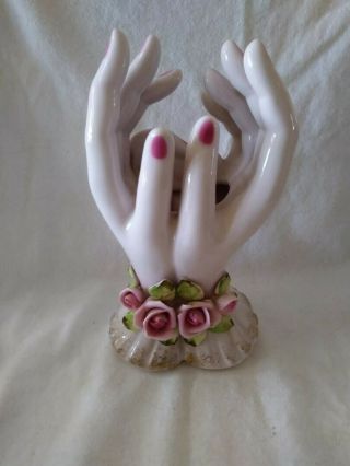 Vintage Ceramic Lefton Hands Vase Japan Hand Painted