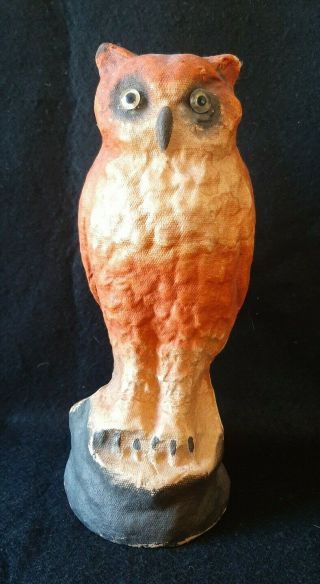 Vintage Paper Mache Herters Owl Decoy Halloween