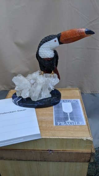 Toucan Sculpture Semi - Presious Stones Hand Carved Amsterdam Sauer Of Brazil Bird