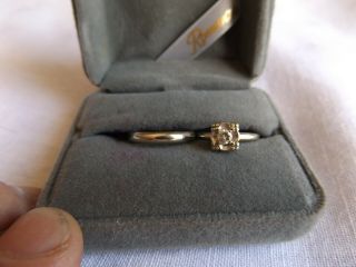Vintage Estate 14k White Gold Diamond Wedding Engagement Band Ring Set Size 5.  25