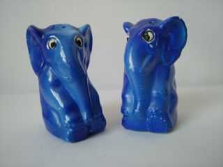 Vtg Royal Blue Sitting Elephants Salt Pepper Shakers Made In Germany 858 Evc