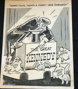Political Cartoon By Lou Grant – John Kennedy – There’s A Rabbit Here