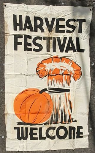 Banner Vintage Antique Harvest Festival Pumpkin 5x3ft Silk Screen 1940s