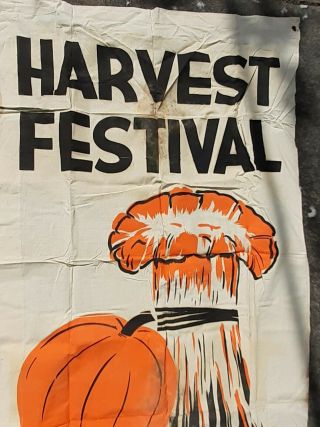 banner Vintage Antique HARVEST FESTIVAL Pumpkin 5x3ft silk screen 1940s 3