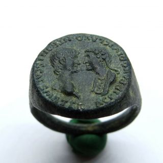 ROMAN ANCIENT ARTIFACT BRONZE RING WITH EMPEROR NERO AND AGRIPPINA 2