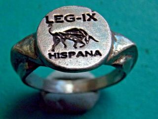 Scarce Ancient Roman Silvered Bronze Legionary Ring Leg - Ix Hispana The Bull