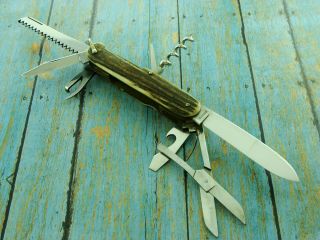 Xl Vintage Hoffitz Germany Stag Folding Sportsman Pocket Knife Knives Multi Tool