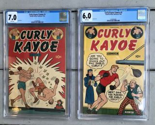 Vintage Boxing Curly Kayoe Comic Books No.  1 & No.  2 Cgc Graded 7.  0 And 6.  0