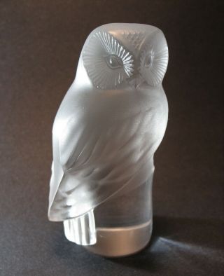 Pristine Vtg Signed Lalique France Crystal " Chouette " Owl Paperweight Figurine
