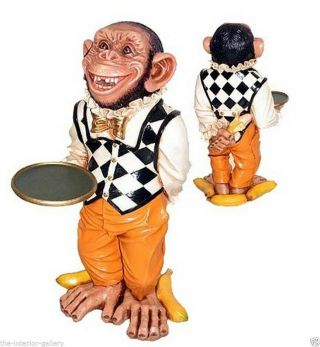 Butler Statue - Monkey Butler Statue - Monkey Holding A Serving Tray - 2 Ft.