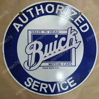 Buick Authorized Service 2 Sided Vintage Porcelain Sign 30 Inches Round