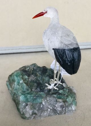Heron of Rock Crystal and Obsidian on EMERALD 4 1/4  - Peter Muller 3